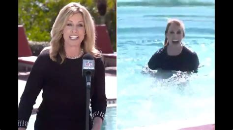 Kim Jones jumps into pool during wild Super Bowl .